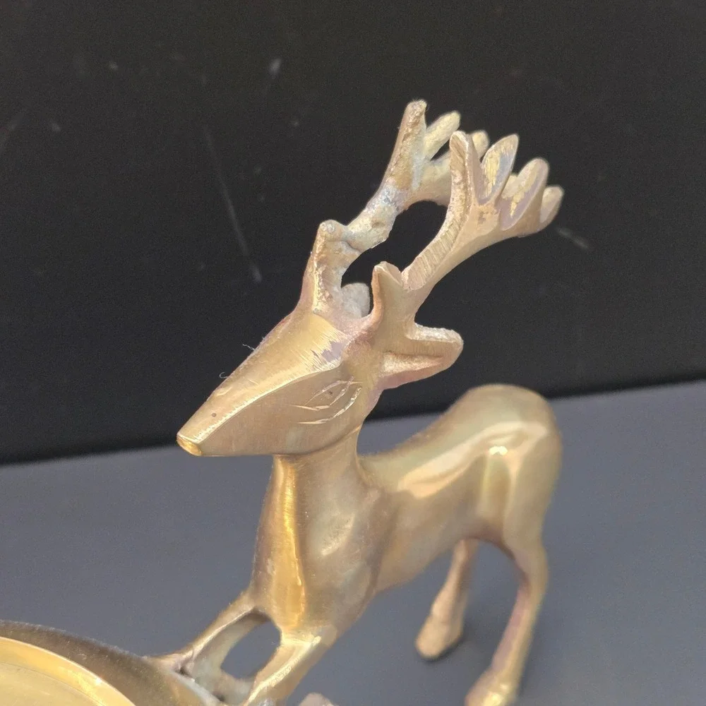 India Exotics Inc Vintage Solid Brass Reindeer Centerpiece Bowl Candle Holder‎